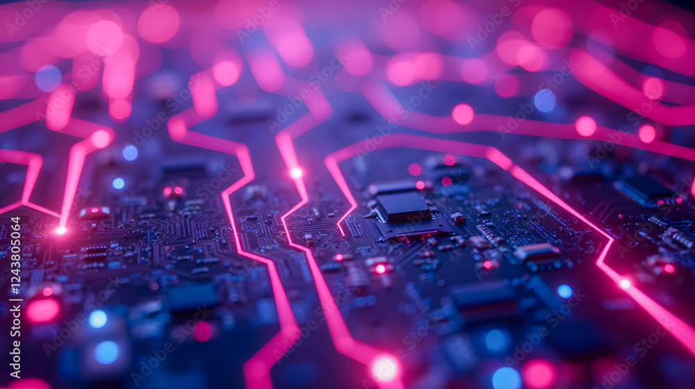 Aufkleber futuristic abstract technology background featuring colorful circuit board with bright lights for di
