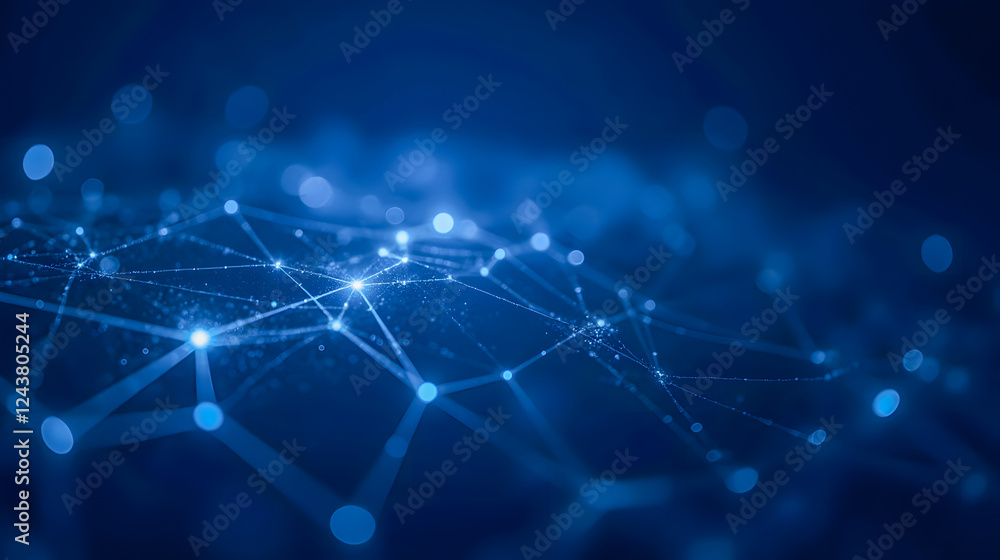 Poster abstract blue technology background with glowing connections and nodes illustrating digital communic