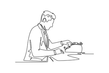 Bank activity concept. Single line draw design vector graphic illustration.	