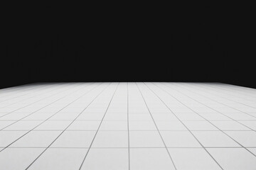 Fototapeta premium Minimalist Grid: A clean and modern minimalist backdrop with a grid pattern on a white tiled floor, illuminated by a soft spotlight.