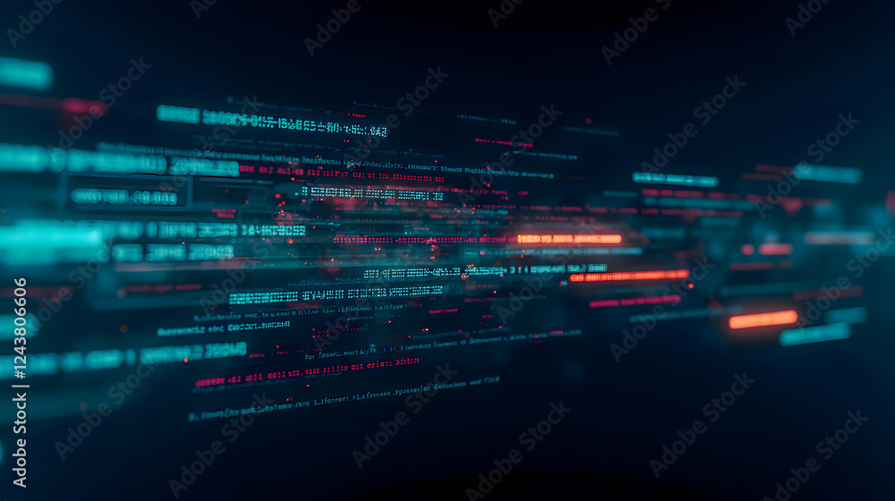Poster futuristic digital data flow with neon lights and abstract binary code representing technology and i