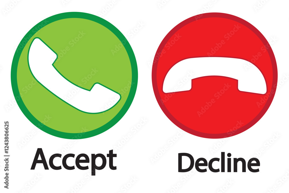 Poster phone call button icon. answer and decline phone call buttons. accept phone ringing or reject ringin