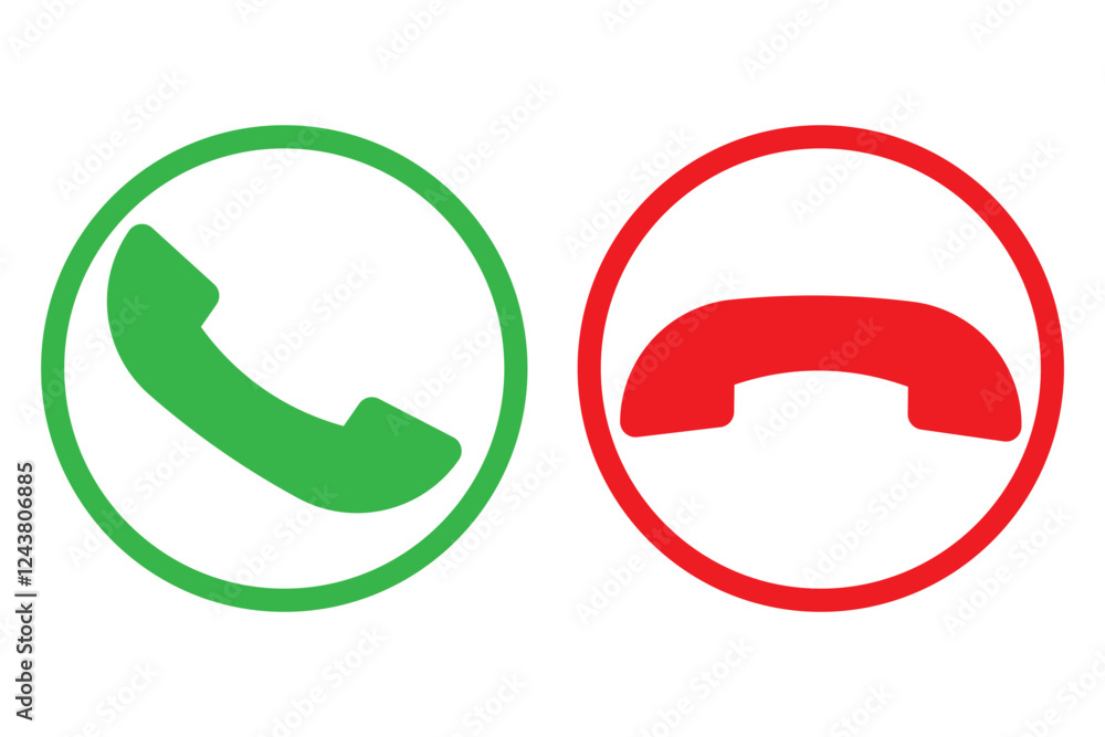 Poster phone call button icon. answer and decline phone call buttons. accept phone ringing or reject ringin