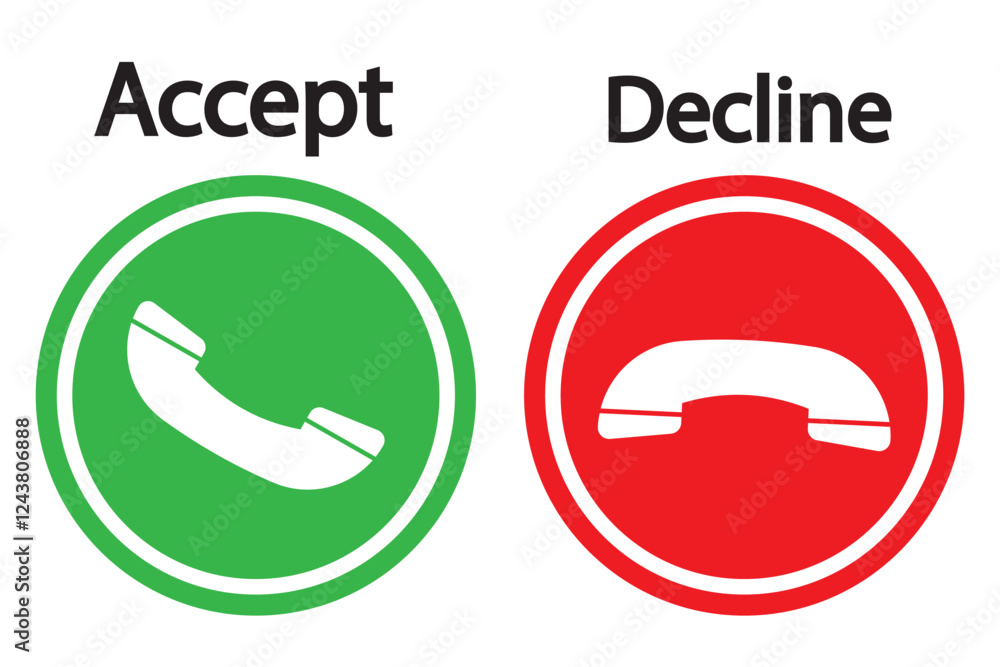 Poster phone call button icon. answer and decline phone call buttons. accept phone ringing or reject ringin
