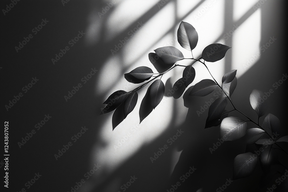Poster sunlight through leaves: a delicate branch of leaves casts a captivating interplay of light and shad