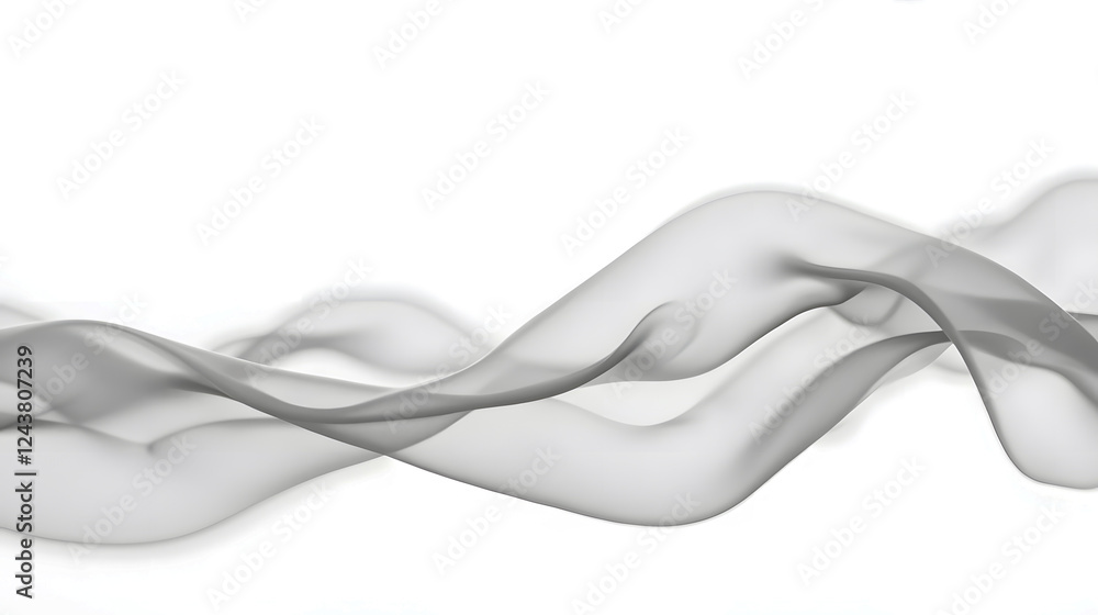 Poster elegant flowing white smoke dancing across a clean background in soft curves and waves creating a ge