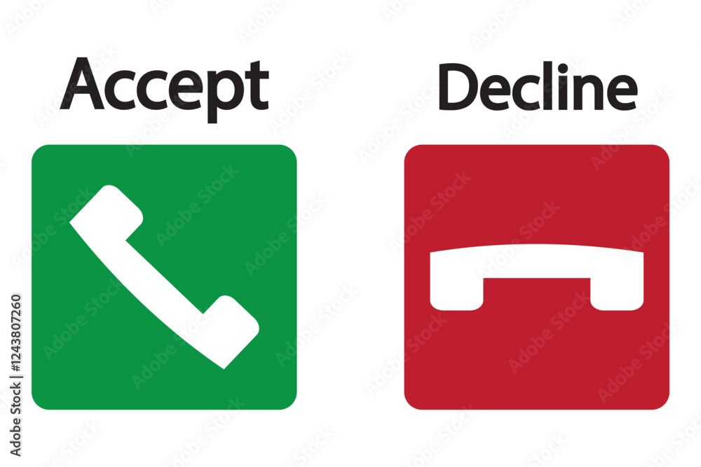Poster phone call button icon. answer and decline phone call buttons. accept phone ringing or reject ringin