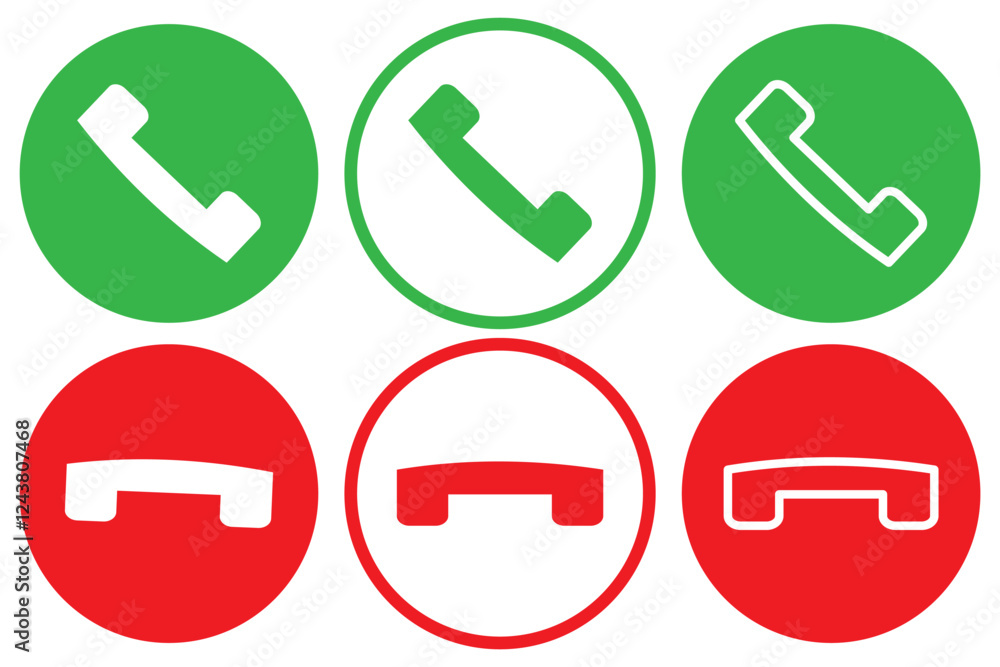 Poster accept and reject phone call buttons, green, red buttons vector, icon set. phone call icon. symbol o