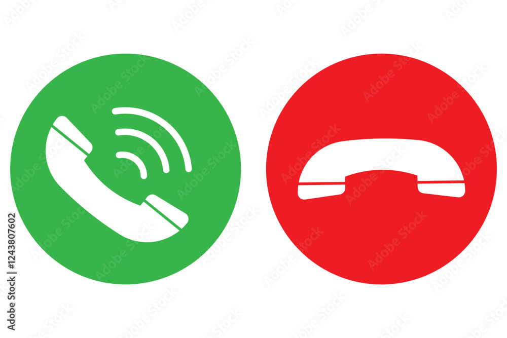 Poster accept and reject phone call buttons, green, red buttons vector, icon set. phone call icon. symbol o
