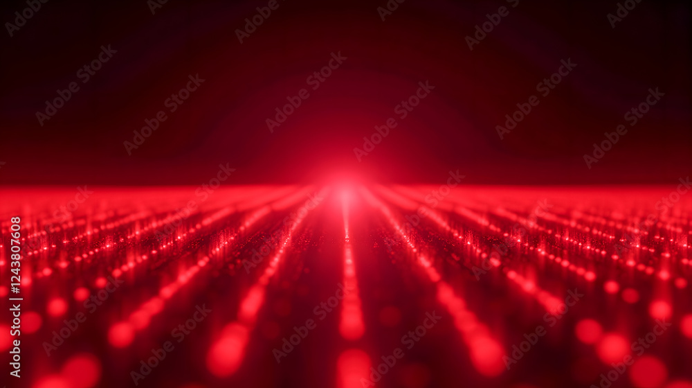Poster red light grid with bright horizon creating a futuristic and abstract technology background for digi