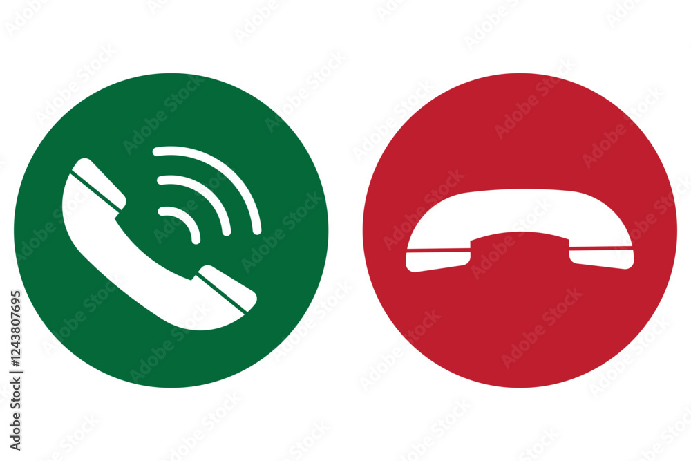 Poster accept and reject phone call buttons, green, red buttons vector, icon set. phone call icon. symbol o