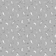 Active people dance party dudes characters seamless pattern, vector background