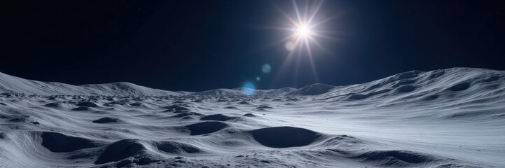 Lunar landscape with a bright, cratered horizon, surface, horizon