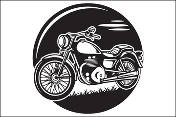 Vintage Motorcycle Linocut Vector Art