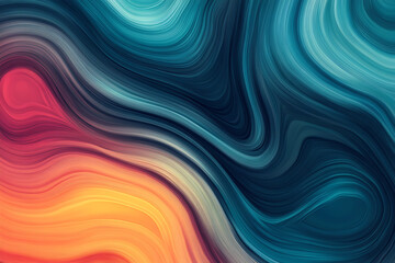 Abstract flowing composition with vibrant waves of teal, blue, red, and orange. Features smooth, layered textures, ideal for creative, artistic, or modern design projects and backgrounds.