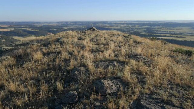 Drone Shot of Devils Tower: Majestic Monolithic Volcanic Butte in Wyoming