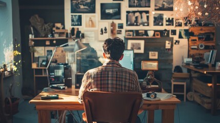 Creative workspace with artistic decor and vintage ambiance