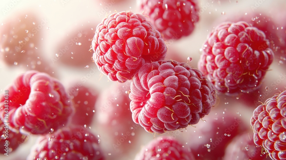 Poster raspberry flying isolated on transparent background