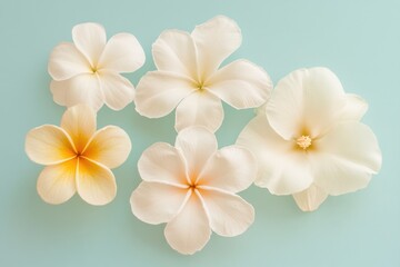 Fresh Tropical Flowers Arranged Symmetrically on a Pastel Background Creating a Minimalist Composition