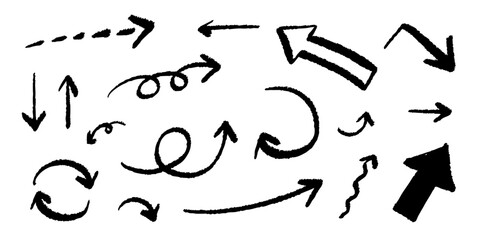 ベクターのペンの手書きの矢印セット 白黒