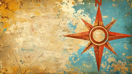 Fototapeta premium Rustic vintage nautical compass design coastal environment graphic art antique style aesthetic viewpoint travel concept
