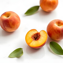 ripe peaches with leaves