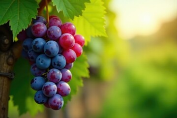 A bunch of grapes hanging from a vine with wisher, juicy, vines