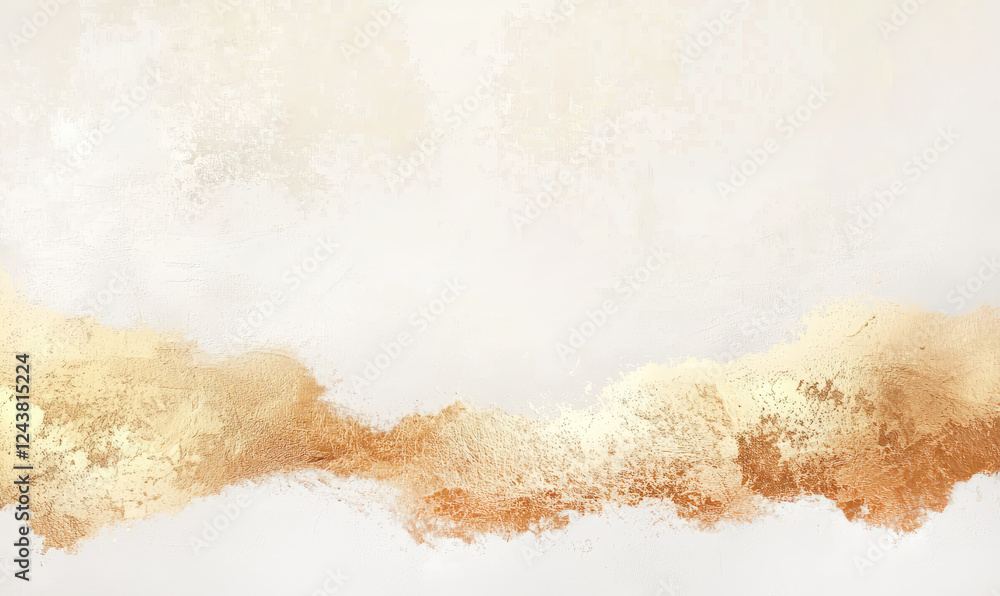 Poster calming abstract design features glittering gold texture on neutral background, creating serene and 