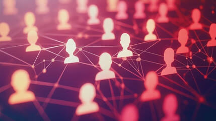 Abstract network of connected digital profiles representing social media, online communication, and global networking for technology websites and marketing presentations