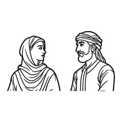 Muslim couple silhouette and line art vector
