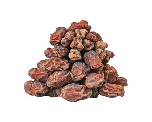 Obraz premium A pile of dried fruits resembling raisins, showcasing their wrinkled texture and rich color.