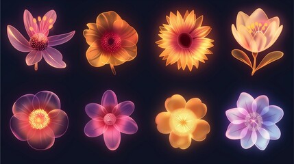 Fototapeta premium glowing flowers collection 