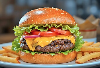 An artisan burger with juicy meat, melted cheese