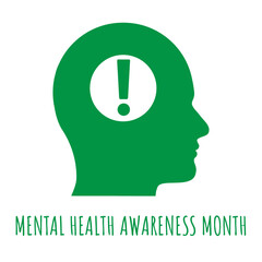 Vector Mental Health Awareness Month Man's Head Icon with Exclamation Symbol stock illustration