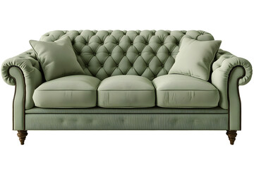 Obraz premium Photo of Pale Sage Green Sofa on Plain White Isolated Background