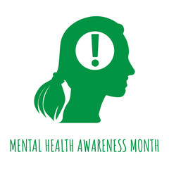 Vector Mental Health Awareness Month Woman Icon with Exclamation Mark Symbol stock illustration