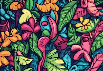 A seamless graffiti pattern with an urban jungle theme