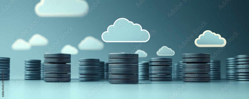 Poster a modern representation of cloud computing and finance concepts.