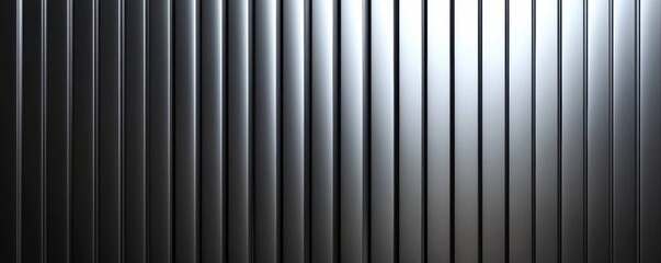 Obraz premium Metallic abstract pattern of vertical lines in a silver and black gradient, portraying a modern, high-tech, and minimalistic design style