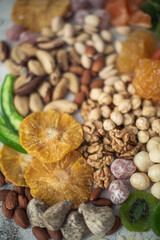 mix of seed nuts and dried fruits on the table