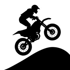 Fototapeta premium Motocross bike jumping over a hill, simple vector silhouette on white background