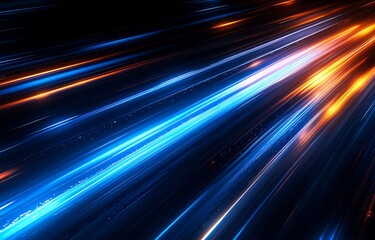 Obraz premium Abstract Speed of Light: Dynamic Blue and Orange Light Trails