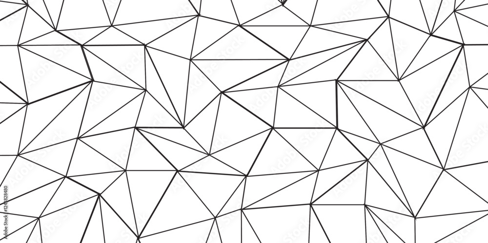 Poster Geometric low poly graphic. Background of triangular facets. editable stroke width, grey gradient abstract triangle seamless pattern from network triangular cells, wallpaper background design.	