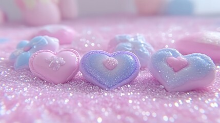 Fototapeta premium Pastel Hearts Glitter Background Lovely Decorations