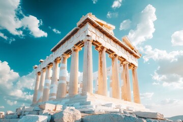 Obraz premium A beautiful ancient Greek temple standing on a hill with white marble columns