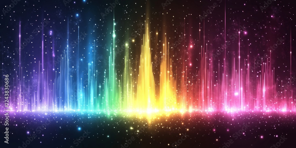 Poster rainbow spectrum abstract light show background with glittering particles and vibrant colors