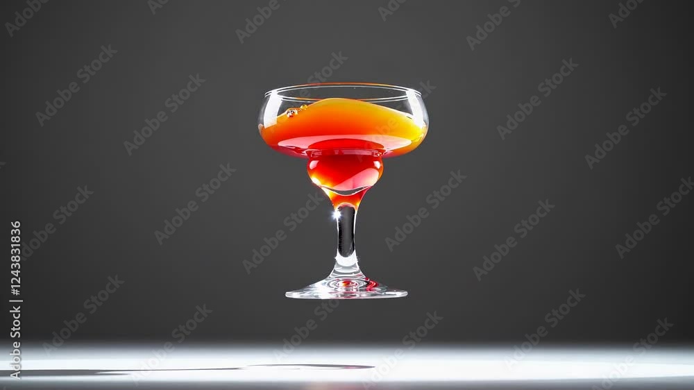 Poster layered cocktail with red and yellow hues appears to be floating against a minimalistic dark backgro