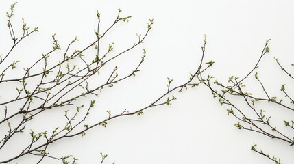 Spring Branches on White Background Minimalist Nature Photography