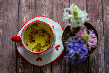 cup of tea and flowers