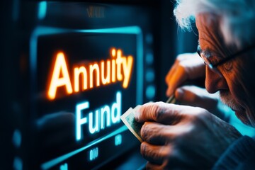 Fototapeta premium A close-up of an elderly man withdrawing cash from an ATM labeled 
